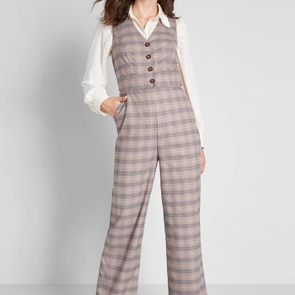 Plaid Appeal Vest Jumpsuit